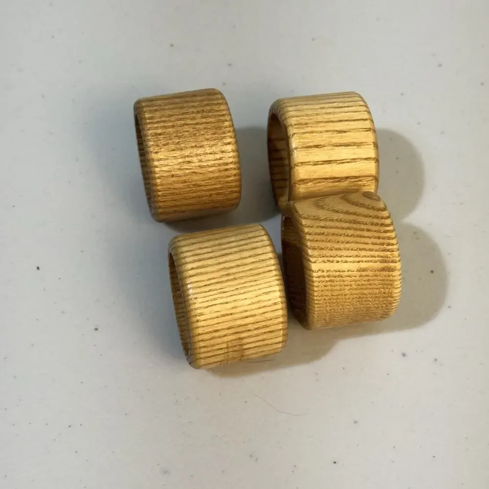 Set of 4 VTG Wooden Band Napkin Ring Natural Wood Grain Finish Rustic Boho Farm
